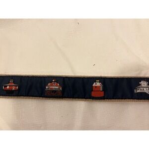 Leather Man Ltd. Lighthouse Ribbon Belt Boys Size 36 Navy Solid Leather Buckle